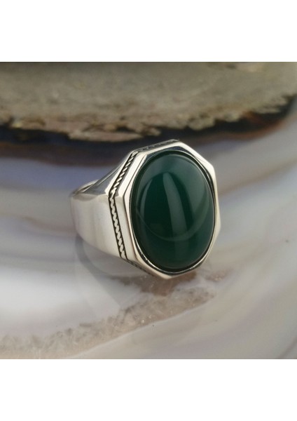 Yeşil Zirkon Taşlı Sade Erkek Yüzük