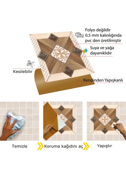 Kendinden Yapışkanlı Ahşap 003 Desenli Pvc Karo 30X30 cm (4 Adet) 0,36 M2