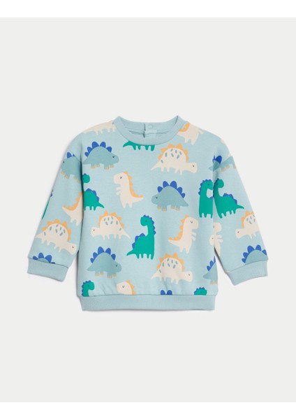 Marks & Spencer Dinozor Desenli Yuvarlak Yaka Sweatshirt