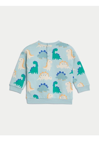 Marks & Spencer Dinozor Desenli Yuvarlak Yaka Sweatshirt