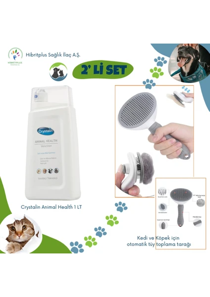 Animal Health 1 Litre + Kedi ve Köpek Otomatik Tüy Toplama Tarağı 2 Li Set