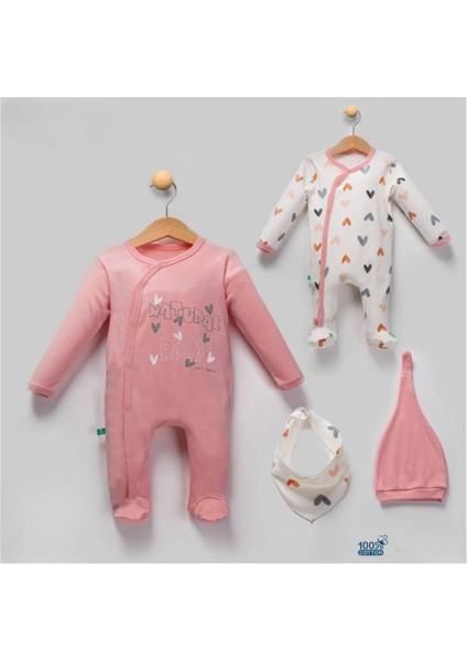 Kalp Baskılı 4 Parça Tulum Set