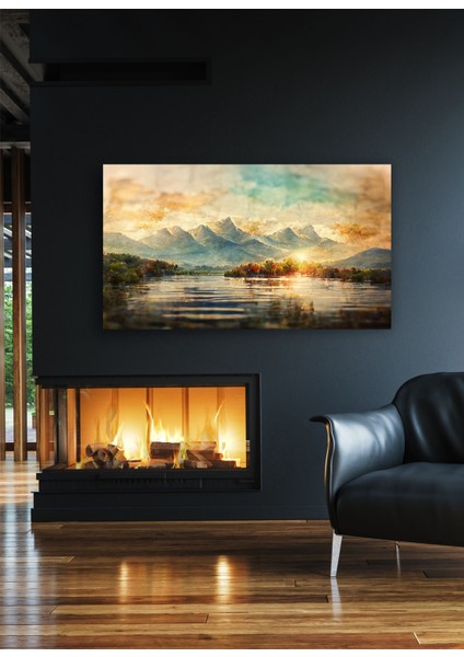 Dağ ve Nehir Manzaralı Kanvas Tablo D9 fiyatları