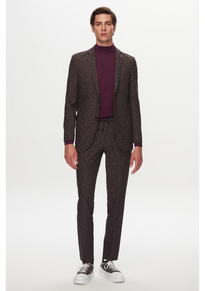 Slim Fit Kahverengi Baskılı Kırışmayan Sihirli Takim Elbise 1HC05IM05577M