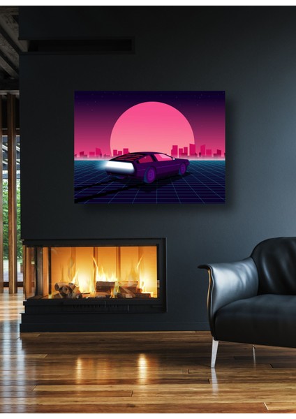 Kırmızı Ay ve Şehir Görüntüsü Kanvas Tablo K33