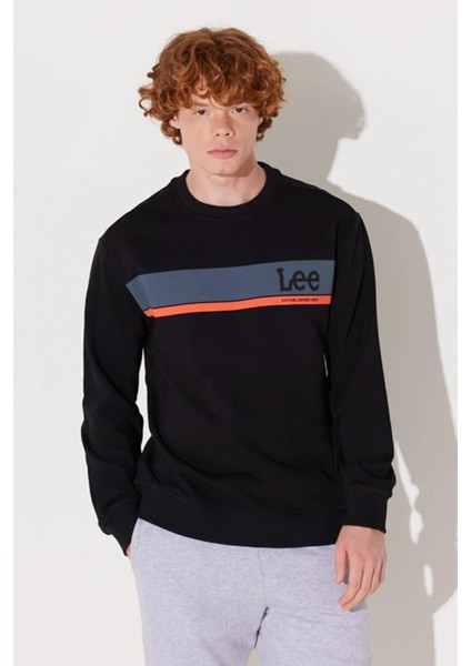 L232501001 Siyah Önü Lee Baskılı Bisiklet Yaka Erkek Sweat