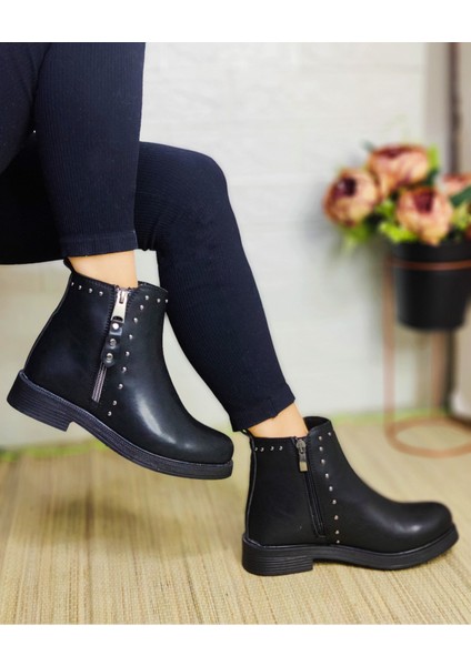 Meluxury  Shoes Siyah Nubuk ve Cilt Kadın Bot & Bootie