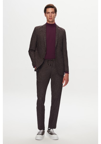 Slim Fit Kahverengi Baskılı Kırışmayan Sihirli Takim Elbise 1HC05IM05577M fiyatları