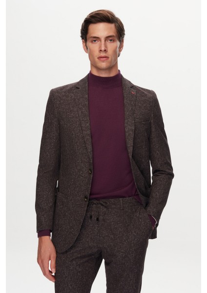 Slim Fit Kahverengi Baskılı Kırışmayan Sihirli Takim Elbise 1HC05IM05577M modelleri