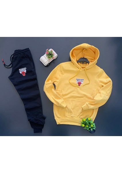 Büyük Beden Özel Tasarım Kapüşonlu Boğa Baskılı 3 Iplik Şardonlu %100 Pamuk Erkek Eşofman Takımı