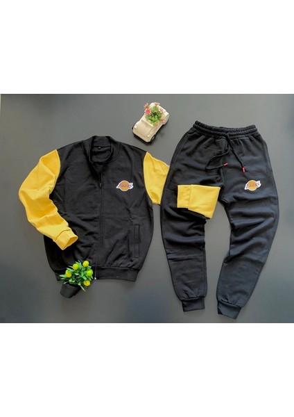 Büyük Beden Özel Tasarım Kolej Yaka 3 Iplik Şardonlu %100 Pamuk Kışlık Erkek Eşofman Takımı