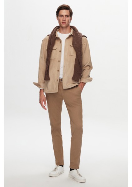 Relaxed Fit Bej Düz Kadife Gömlek Mont 1EC07VH01001M