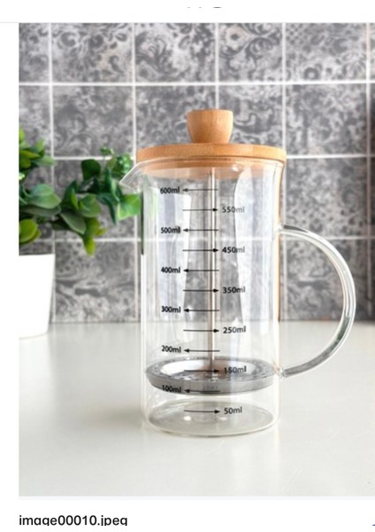 Bambu Kapaklı Borosilikat Cam Isıya Dayanıklı 600 ml French Press