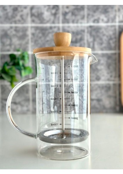 Bambu Kapaklı Borosilikat Cam Isıya Dayanıklı 600 ml French Press