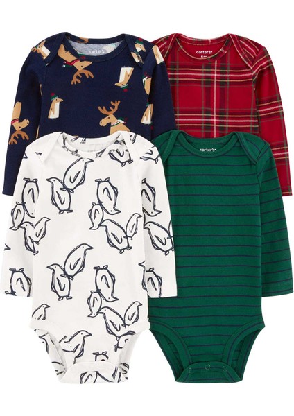 Erkek Bebek Uzun Kollu 4'lü Body Set