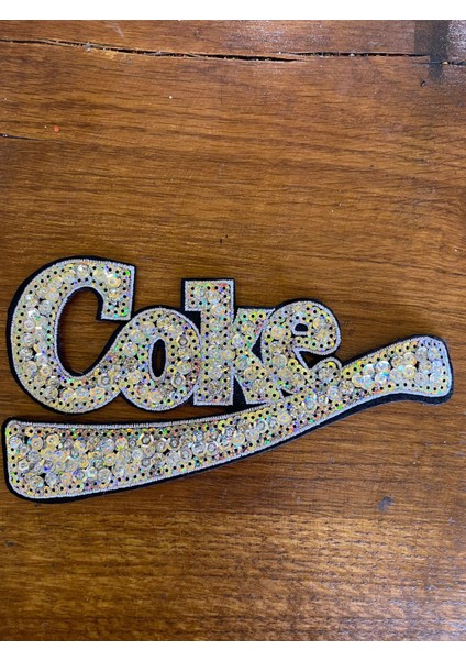 11X20 cm Taş ve Payet Işleme Coke Yazı Aplike Arma Yama Çanta Dikiş