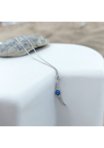 925 Ayar Gümüş Opal Taşlı Rodyumlu Ay Kolye