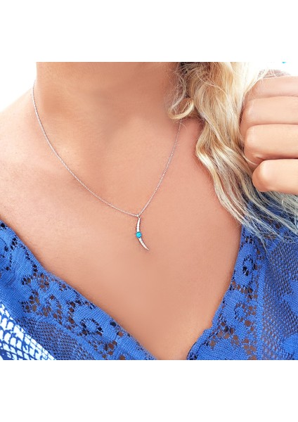 925 Ayar Gümüş Opal Taşlı Rodyumlu Ay Kolye fiyatları