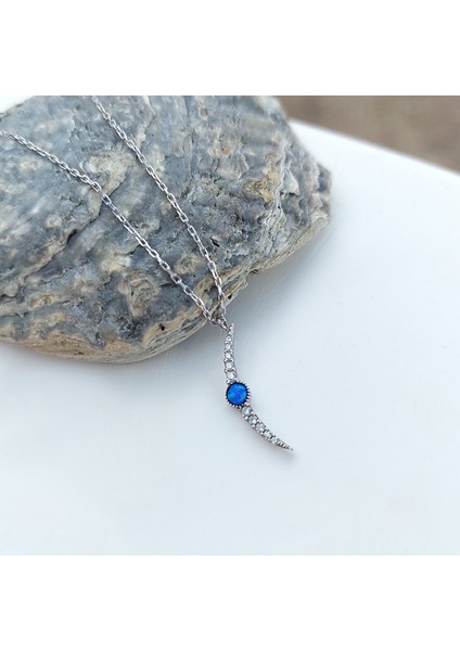 925 Ayar Gümüş Opal Taşlı Rodyumlu Ay Kolye modelleri