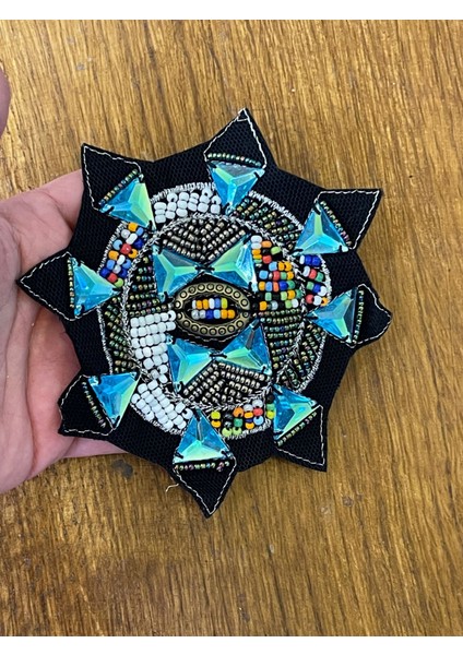 12X12 cm Etnik Bohem Taş ve Boncuk Işleme Arma Yama Dikiş Hobi