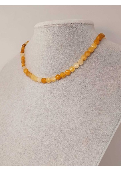 Akik Taşı Yassı Faset Kesim Kolye 6X4MM (Sabit Klipsli) (42830)