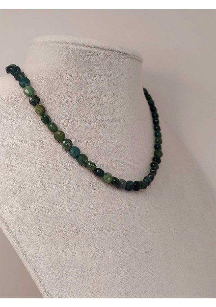 Akik Taşı Yassı Faset Kesim Kolye 6X4MM (Sabit Klipsli) (42835)