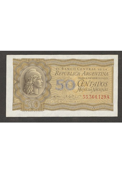Arjantin 50 Centavos 1947 Banknot Çil
