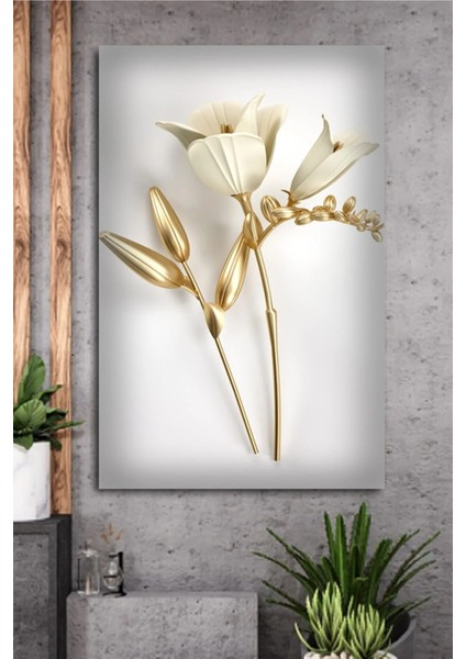 Dekoratif Altın Çiçekler Kanvas Tablo DR038