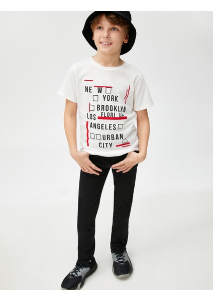 Baskılı Tişört Kısa Kollu Bisiklet Yaka Pamuklu