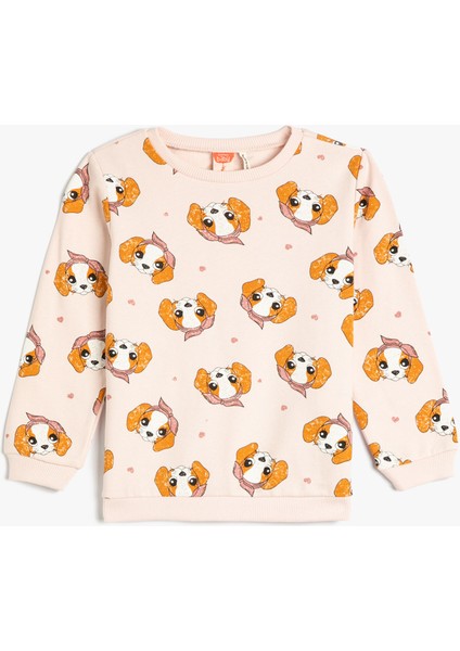 Sweatshirt Köpek Baskılı Bisiklet Yaka Pamuklu