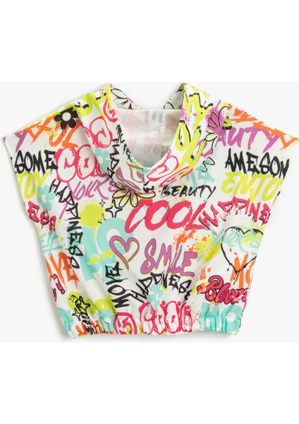 Kolsuz Kapşonlu Sweatshirt Crop Grafiti Baskılı fiyatları