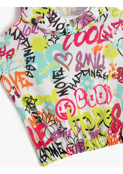 Kolsuz Kapşonlu Sweatshirt Crop Grafiti Baskılı modelleri