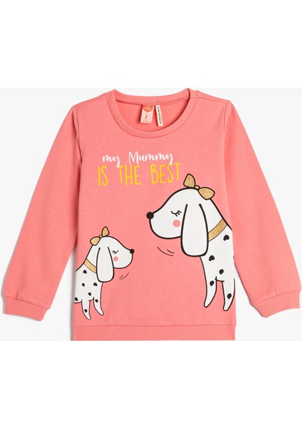 Sweatshirt Şardonlu Köpek Baskılı Pamuklu