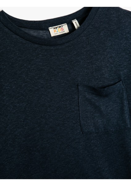 Keten Tişört Kısa Kollu Yuvarlak Yaka Cep Detaylı modelleri