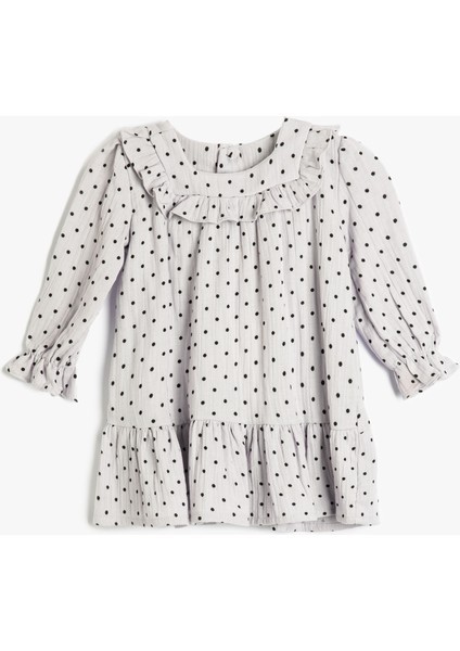 Elbise Uzun Kollu Bisiklet Yaka Manşetleri Lastikli Pamuklu