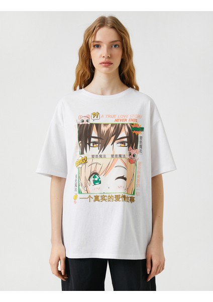 Anime Tişört Oversize Baskılı Kısa Kollu Bisiklet Yaka modelleri