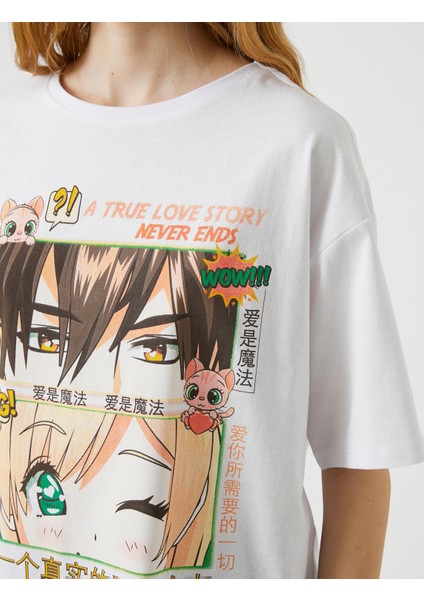Anime Tişört Oversize Baskılı Kısa Kollu Bisiklet Yaka indirimleri