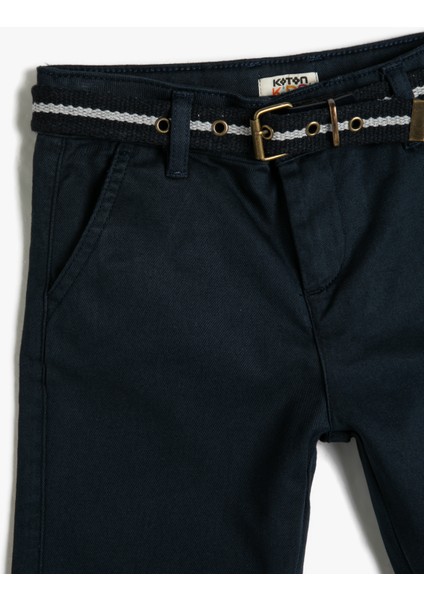 Basic Bermuda Şort Kemer Detaylı Cepli Pamuklu Beli Ayarlanabilir Lastikli