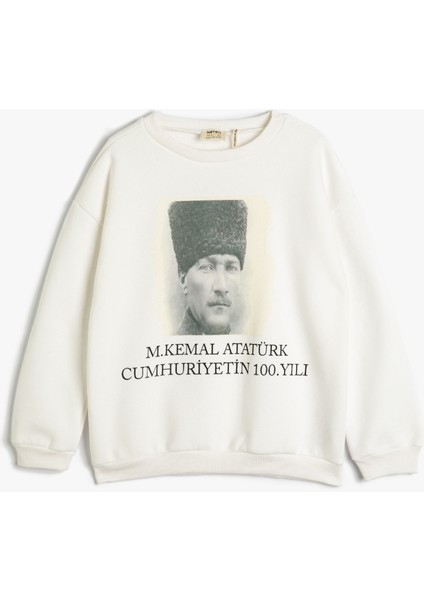 Atatürk Baskılı Sweatshirt Uzun Kollu Bisiklet Yaka Şardonlu - 100. Yıl Özel