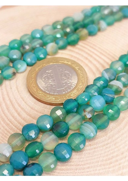 Akik Taşı Yassı Faset Kesim Yarım Dizi 6X4MM (42840) (18CM Uzunluğundadır)