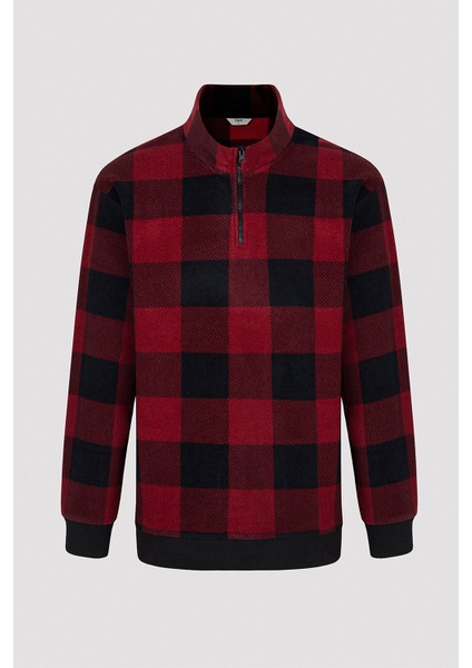 Erkek Kareli Kırmızı Sweatshirt Pijama Üstü