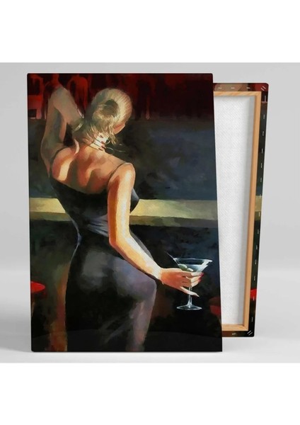 Sırtı Dönük Içki Içen Siyah Elbiseli Kadın Bar Woman Kanvas Tablo ART00117 fiyatları