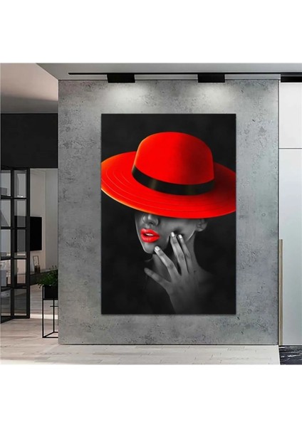 Dev Boyut Kırmızı Şapkalı Kadın Kanvas Tablo AR041