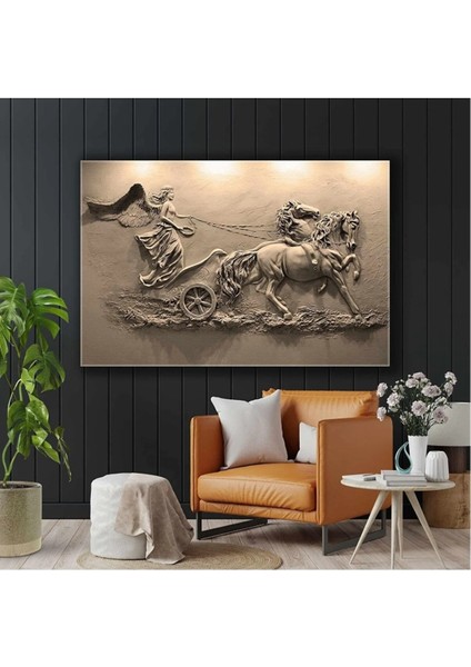 At Arabası Süren Kanatlı Melek Sepya Hermes Tanrı Duvar Rölyef Heykel Kanvas Tablo ART00168