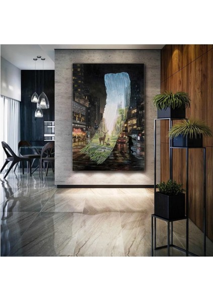 Kayıp Doğa Geyik Manzara Şehir Kanvas Tablo ART00114