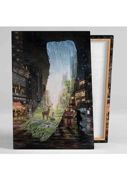 Kayıp Doğa Geyik Manzara Şehir Kanvas Tablo ART00114 fiyatları