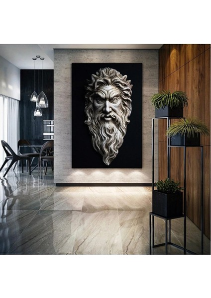 Zeus Şimşek Tanrısı Heykel Modern Sanat Yunan Mitolojisi Mermer Kanvas Tablo ART00161