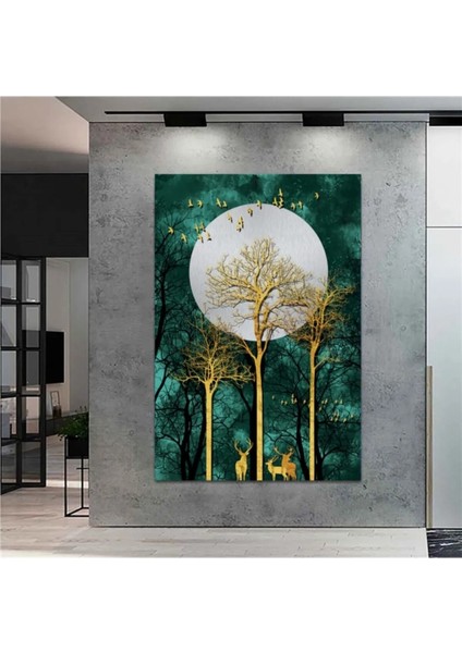 Dev Boyut Soyut Gece Orman Geyik Tasarım Kanvas Tablo AR092