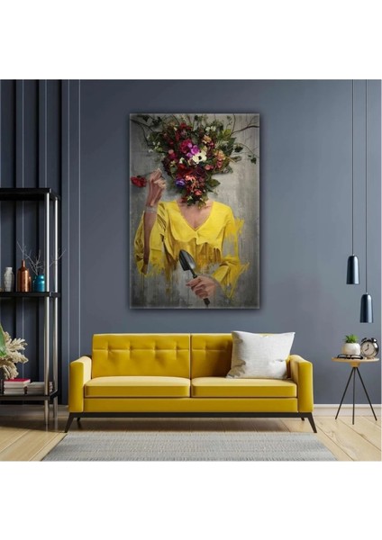 Çiçek Kafalı Kadın Yağlı Boya Efektli Kanvas Tablo ART00196