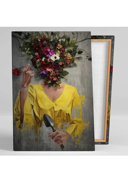 Çiçek Kafalı Kadın Yağlı Boya Efektli Kanvas Tablo ART00196 fiyatları